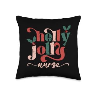 funny christmas family matching outfits by smp holly xmas jolly nurse funny matching christmas retro groovy throw pillow, 16x16, multicolor