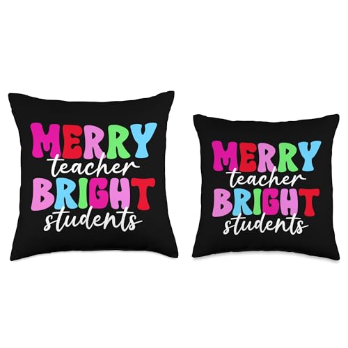 Funny Christmas Family Matching Outfits by SMP Merry Teacher Bright Students Retro Groovy Funny Christmas Throw Pillow, 18x18, Multicolor