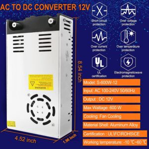 New Version AC to DC Converter, EAGWELL SMPS 110V AC to 12V DC Converter Power Supply Adjustable Switch Power Supply Transformer Max 50A 600W