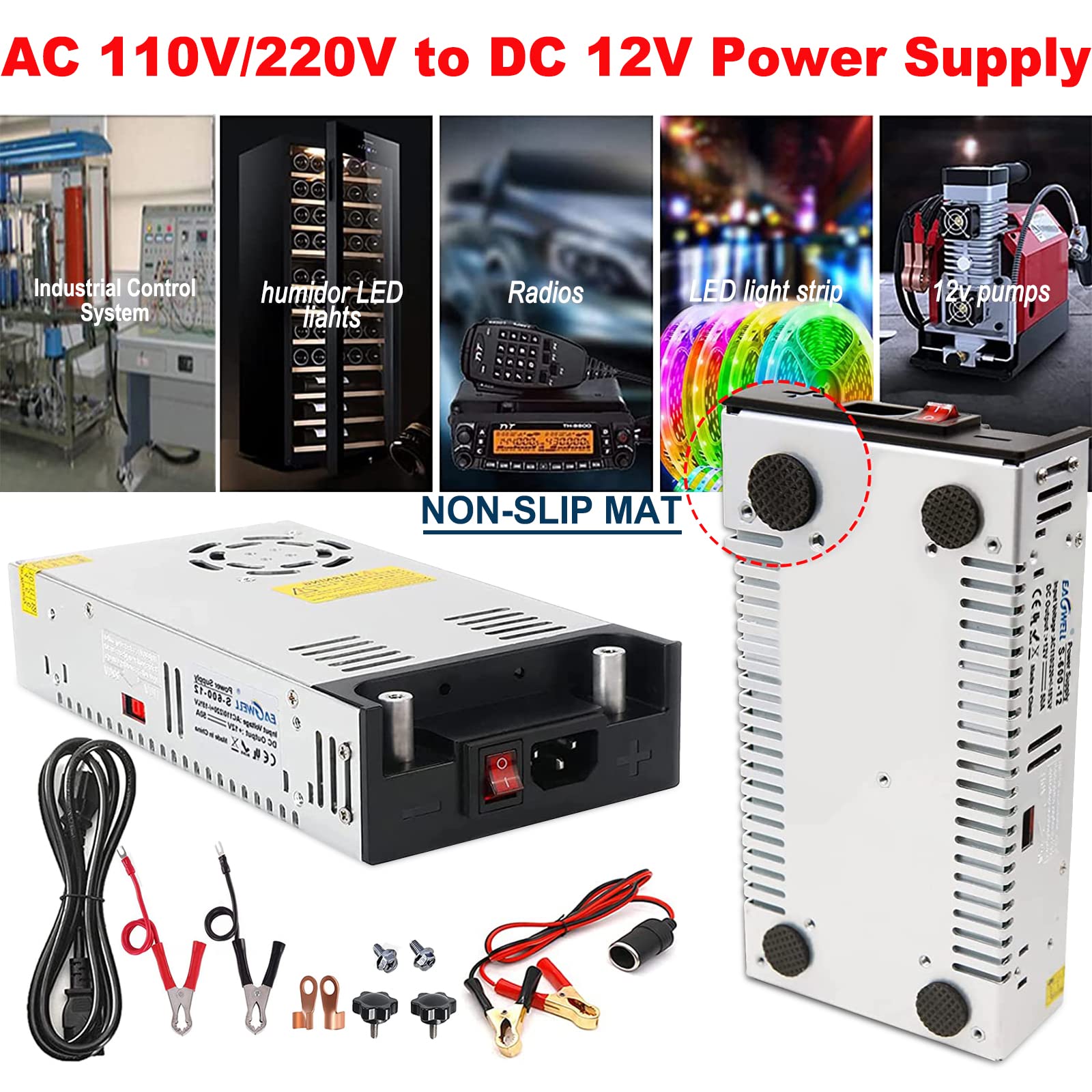 New Version AC to DC Converter, EAGWELL SMPS 110V AC to 12V DC Converter Power Supply Adjustable Switch Power Supply Transformer Max 50A 600W