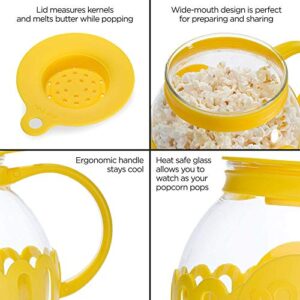 Ecolution Patented Micro-Pop Microwave Popcorn Popper with Temperature Safe Glass, 3-in-1 Lid Measures Kernels and Melts Butter, Made Without BPA, Dishwasher Safe, 3-Quart, Yellow