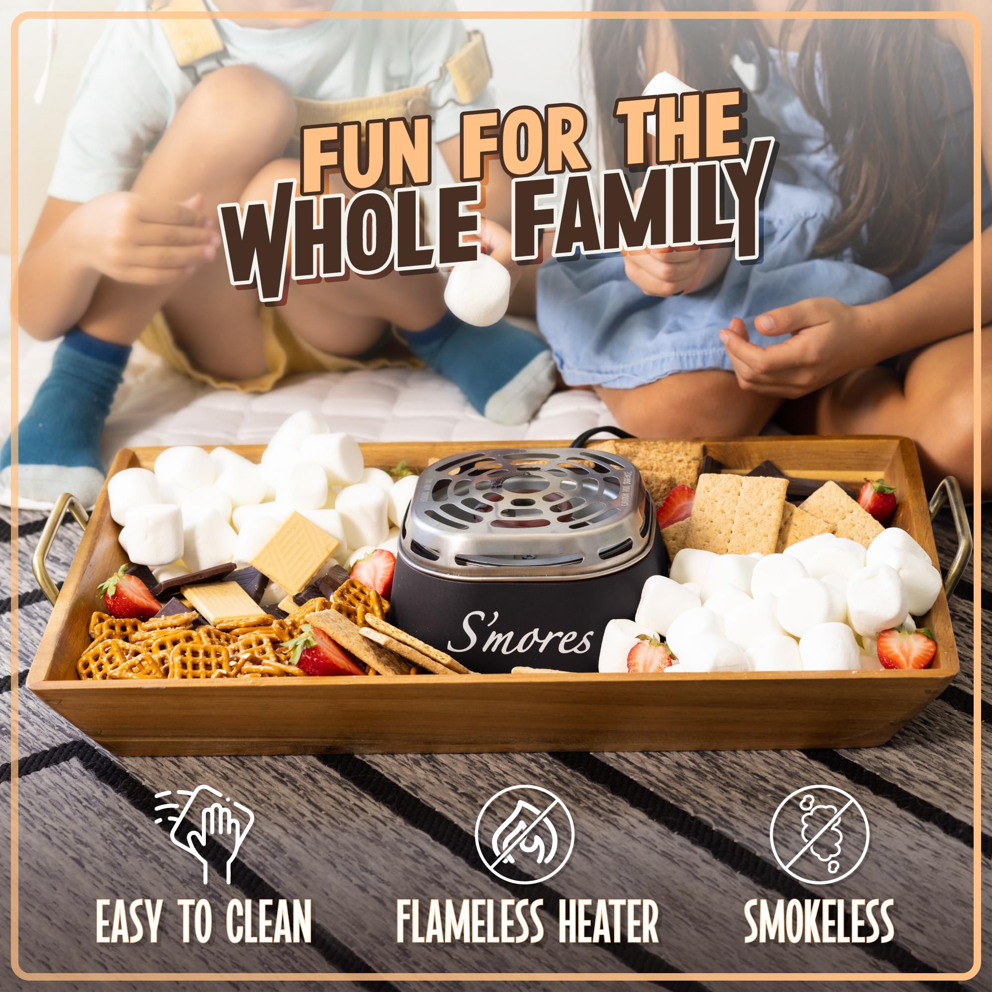 Nostalgia Tabletop Indoor Electric S'mores Maker - Smores Kit With Marshmallow Roasting Sticks and 4 Trays for Graham Crackers, Chocolate, and Marshmallows - Movie Night Supplies - Black