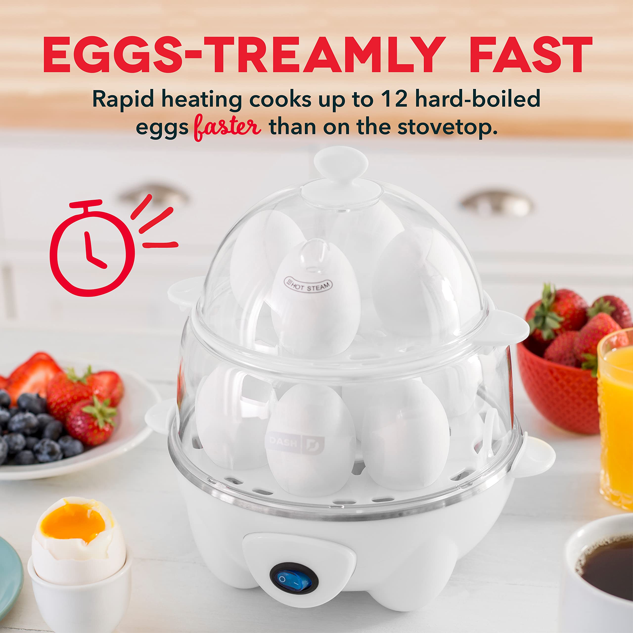 DASH Deluxe Rapid Egg Cooker for Hard Boiled, Poached, Scrambled Eggs, Omelets, Steamed Vegetables, Dumplings & More, 12 capacity, with Auto Shut Off Feature - White