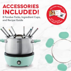 Dash Deluxe Stainless Steel Fondue Maker with Temperature Control, Fondue Forks, Cups, and Rack, with Recipe Guide Included, 3-Quart, Non-Stick – Aqua