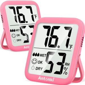 antonki room thermometer for home, 2 pack digital temperature and humidity monitors, indoor hygrometer sensor, humidity gauge, humidity meter for baby room, terrarium, incubator, greenhouse