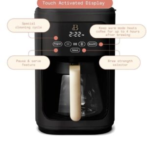 Touchscreen Coffee Maker, 14-Cup Programmable Coffee Maker with Touch-Activated Display, Kitchenware by Drew Barrymore (White Icing)