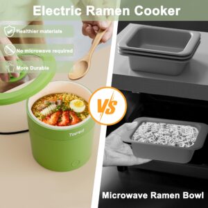 Topwit Ramen Cooker, Mini Electric Pot 1L, 500W Electric Cooker for Noodles, Portable Pot for Pasta, Steak, Egg with Over-Heating Protection, Boil Dry Protection, Dorm Room Essentials, Green