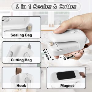 TYHJOY Mini Chip Bag Sealer, Handheld Heat Vacuum Sealer and Cutter, Portable Chip Bag Resealer Machine for Snack Plastic Fresh Bags Cookies - White - 2xAA Batteries Included