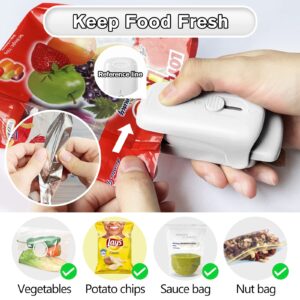 TYHJOY Mini Chip Bag Sealer, Handheld Heat Vacuum Sealer and Cutter, Portable Chip Bag Resealer Machine for Snack Plastic Fresh Bags Cookies - White - 2xAA Batteries Included