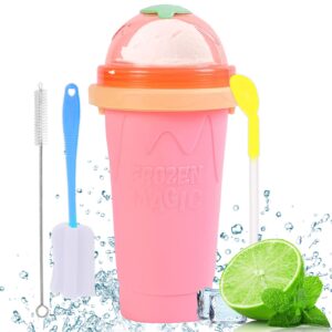 slushy cup - tik tok magic quick frozen smoothie cup, double layer diy homemade slushy maker cup, food grade silicone slushie maker cup with spoon & cleaning brush for kids, birthday gift - pink new