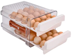 sooyee 40 capacity egg container for refrigerator, household egg holder for fridge, transparent 2 drawers chicken egg storage container,white