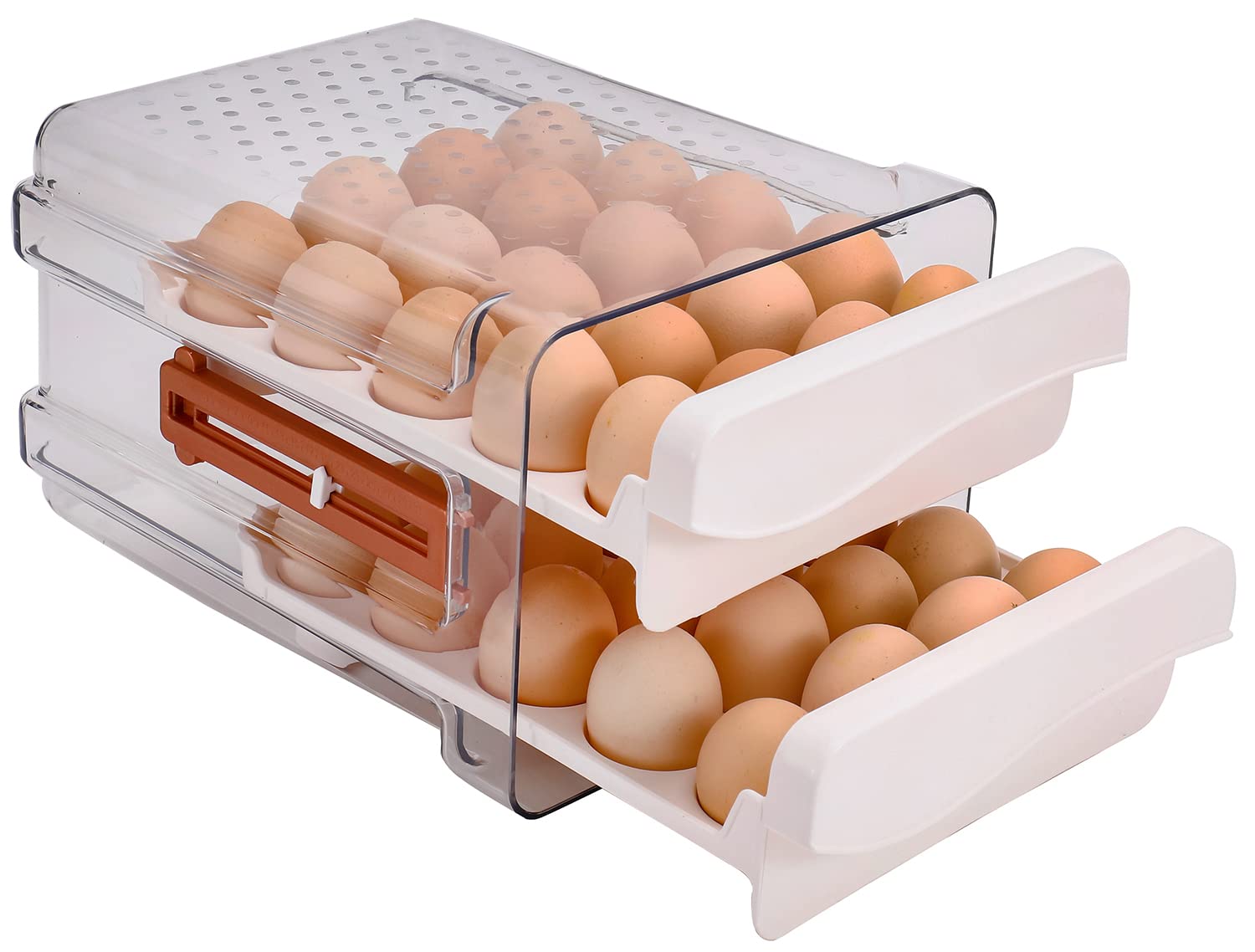 Sooyee 40 Capacity Egg Container for Refrigerator, Household Egg Holder for Fridge, Transparent 2 Drawers Chicken Egg Storage Container,White