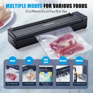 Vacuum Sealer Machine HOMEKANE, 80kPa Vacuum Food Sealer with Dry & Moist Food Preservation Modes, Built-in Cutter with 5 Sealing Bags for Food Storage, Black