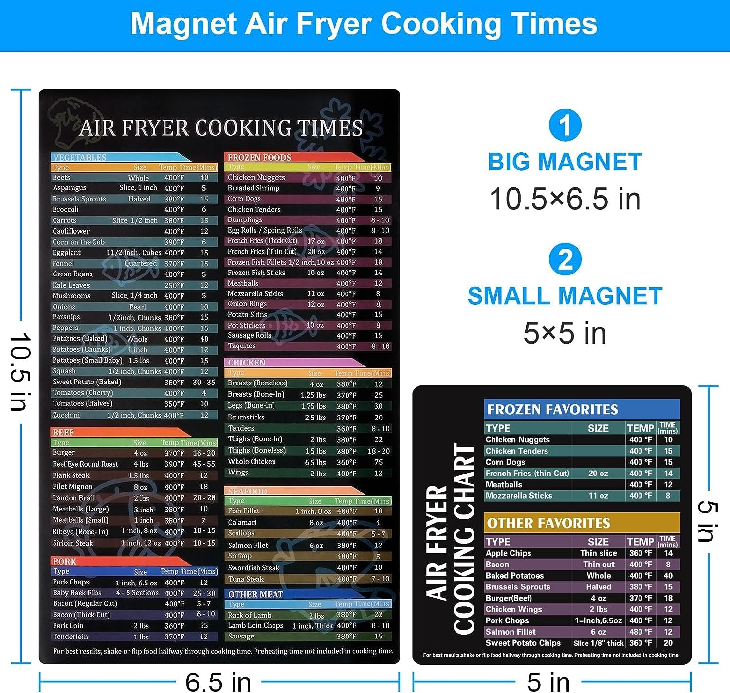 Air Fryer Cheat Sheet Magnetic Air Fryer Cooking Times Chart Magnet Cheat Sheet Set Air Fryer Accessories Cook Book Recipe Card Meat Temp Guide for Airfryer Oven Cooking Pot Kitchen Appliances 2 Pack