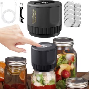 vacuum jar sealer, mason vacuum sealer kit, electric mason jar vacuum sealer for wide mouth and regular mouth mason jars, comes with 10 lids (black)