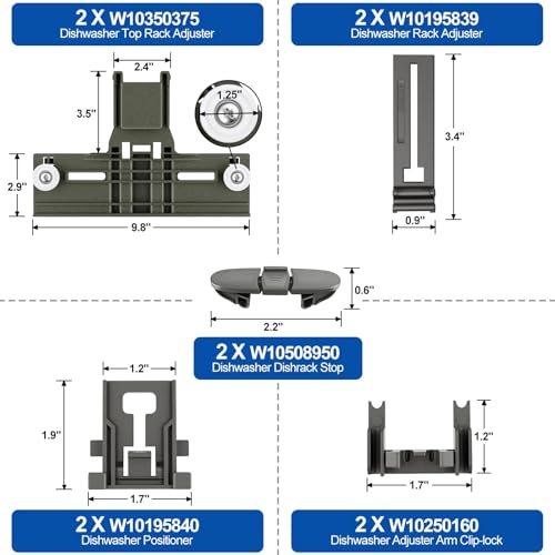 Upgraded W10350375 Dishwasher Top Rack Adjuster parts For Whirlpool WDT730PAHZ0 WDT750SAHZ0 Upper Rack Parts,WDTA50SAHZ0 WDT970SAHZ0 Dishwasher Top Rack Parts W10712395,For Kenmore Dishwasher Parts