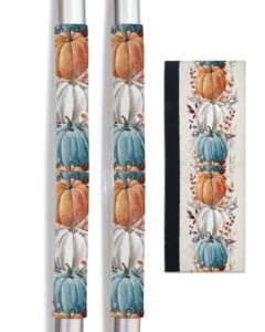 fall burlap refrigerator door handle covers set of 2 for dishwasher microwave oven fridge stove appliance door handles,washable kitchen decor accessories,teal orange white pumpkin eucalyptus leaves