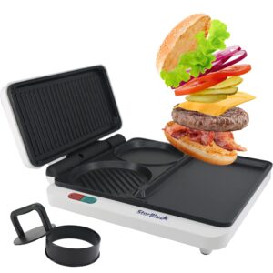 Hamburger Grill Maker by StarBlue with FREE Burger Press and Recipes eBook - Portable and Multipurpose Machine AC120V 60HZ 1000W