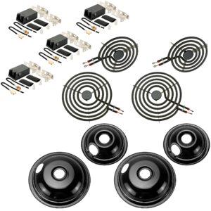 mp22ya electric range burner element unit set with 330031 surface element receptacle kit and porcelain drip bowl set by fetechmate compatible with whir-pool frigi-daire ken-more may-tag range oven