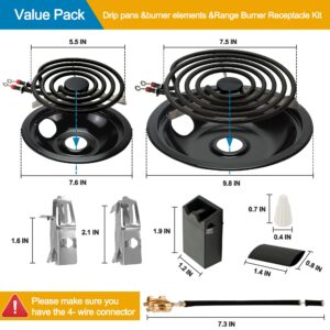 MP22YA Electric Range Burner Element Unit Set with 330031 Surface Element Receptacle Kit and Porcelain Drip Bowl Set by Fetechmate Compatible with whir-pool Frigi-daire Ken-more May-tag Range Oven