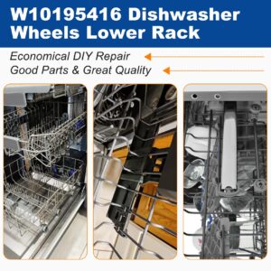 UPGRADED W10195416 Dishwasher Wheels Lower Rack (4 Pack) for Whirlpool Maytag Kenmore Kitchenaid Dishwasher Parts Replaces W10195416V,W10195420 AP5983730,W10311123B,PS11722152 /Appliance Wheels