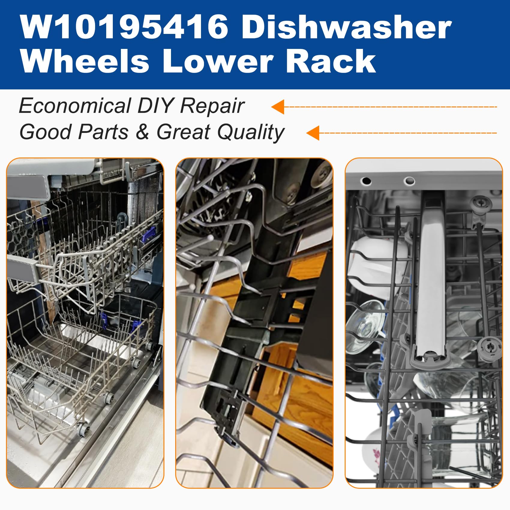 UPGRADED W10195416 Dishwasher Wheels Lower Rack (4 Pack) for Whirlpool Maytag Kenmore Kitchenaid Dishwasher Parts Replaces W10195416V,W10195420 AP5983730,W10311123B,PS11722152 /Appliance Wheels