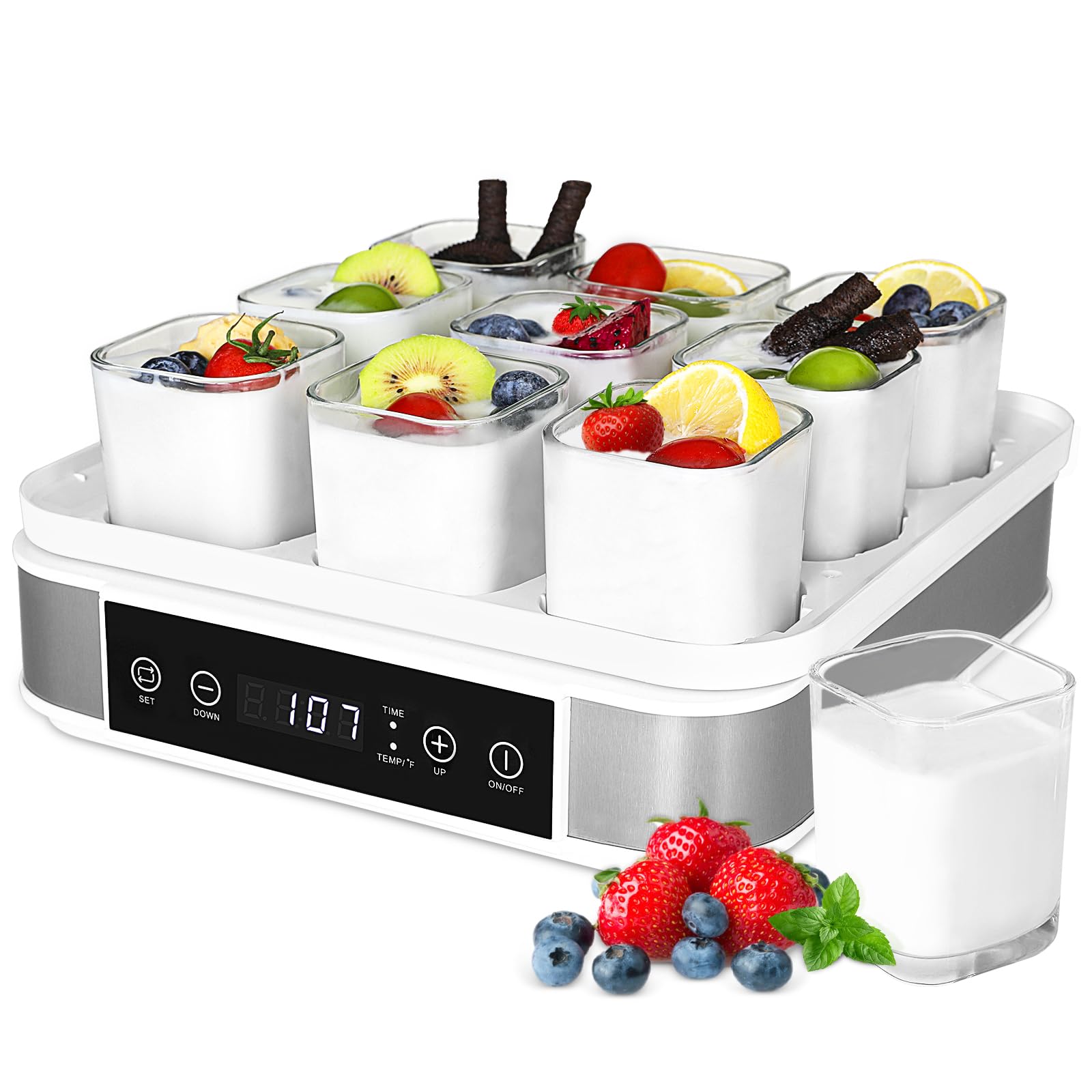 LIFERUN Yogurt Maker Machine, Greek Yogurt Maker with Temperature Control & Time Control, Automatic Digital Yogurt Machine is Easy to Use, Glass Jars are Easy to Clean, Perfect for Home Organic Yogurt