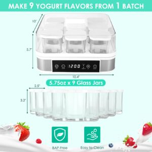 LIFERUN Yogurt Maker Machine, Greek Yogurt Maker with Temperature Control & Time Control, Automatic Digital Yogurt Machine is Easy to Use, Glass Jars are Easy to Clean, Perfect for Home Organic Yogurt