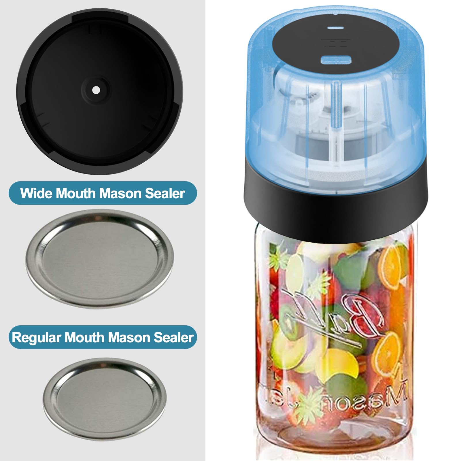 Electric Mason Jar Vacuum Sealer,Kitchen Tools Portable Mason Jar Vacuum Sealer Kit Wide Mouth and Regular Mouth with Bottle Opener and 5 Pair of Lids (Mason Jar Vacuum Sealer)