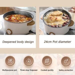 Drizzle 3L Hot Pot Cooker Skillet Steamer - Multifunction Frying Pan 110V Non-Stick Grill Stir-fried Stewed Cookware Steak Noodle Ramen Shabu Shabu Pot - Home Office Party Kitchen Dorm Cooking White