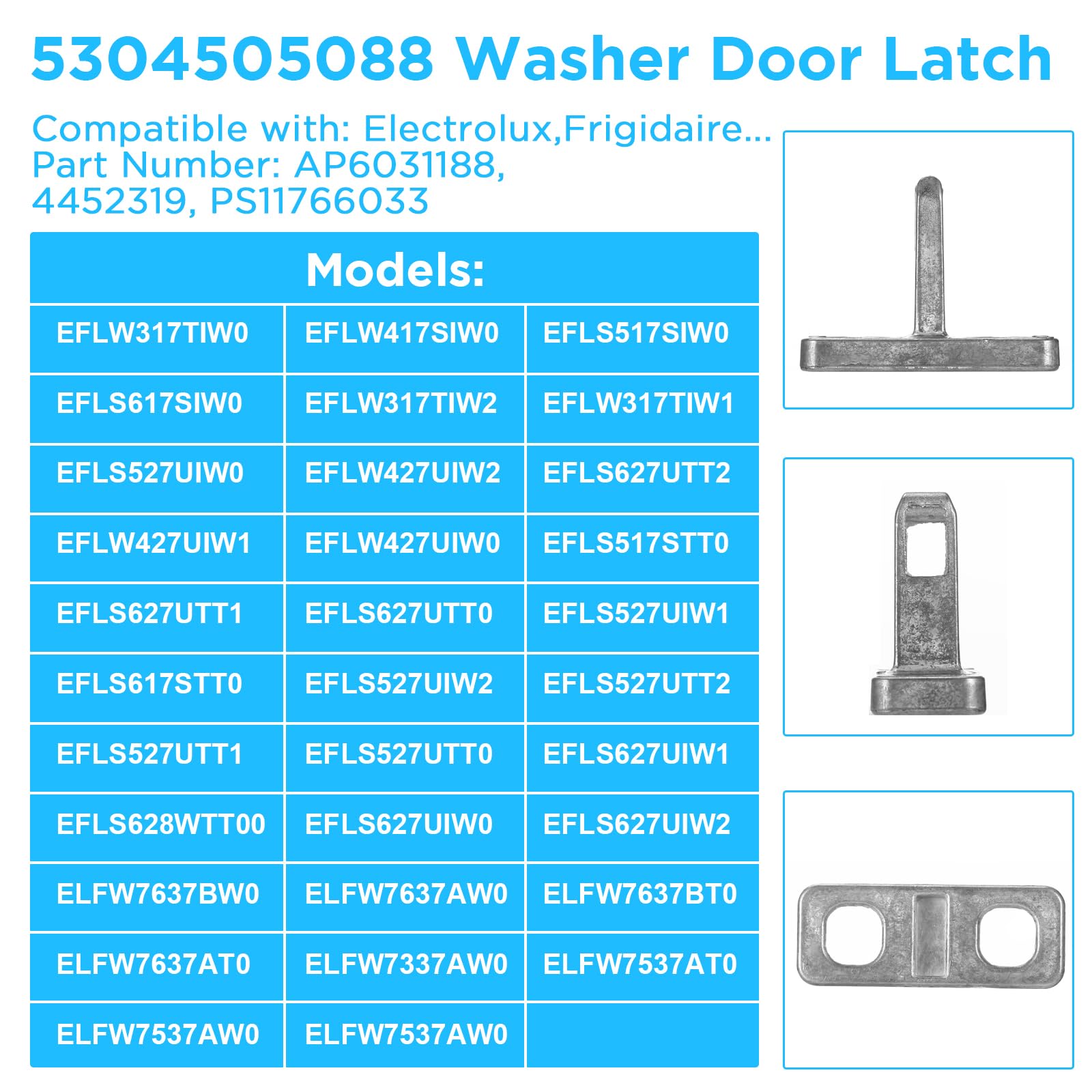 5304505088 Washer Door Latch for Electrolux Frigidaire Washer Parts & Accessories, 5304505088 Washer Door Strike Replacement 4452319,PS11766033,AP6031188 (2 Pack)