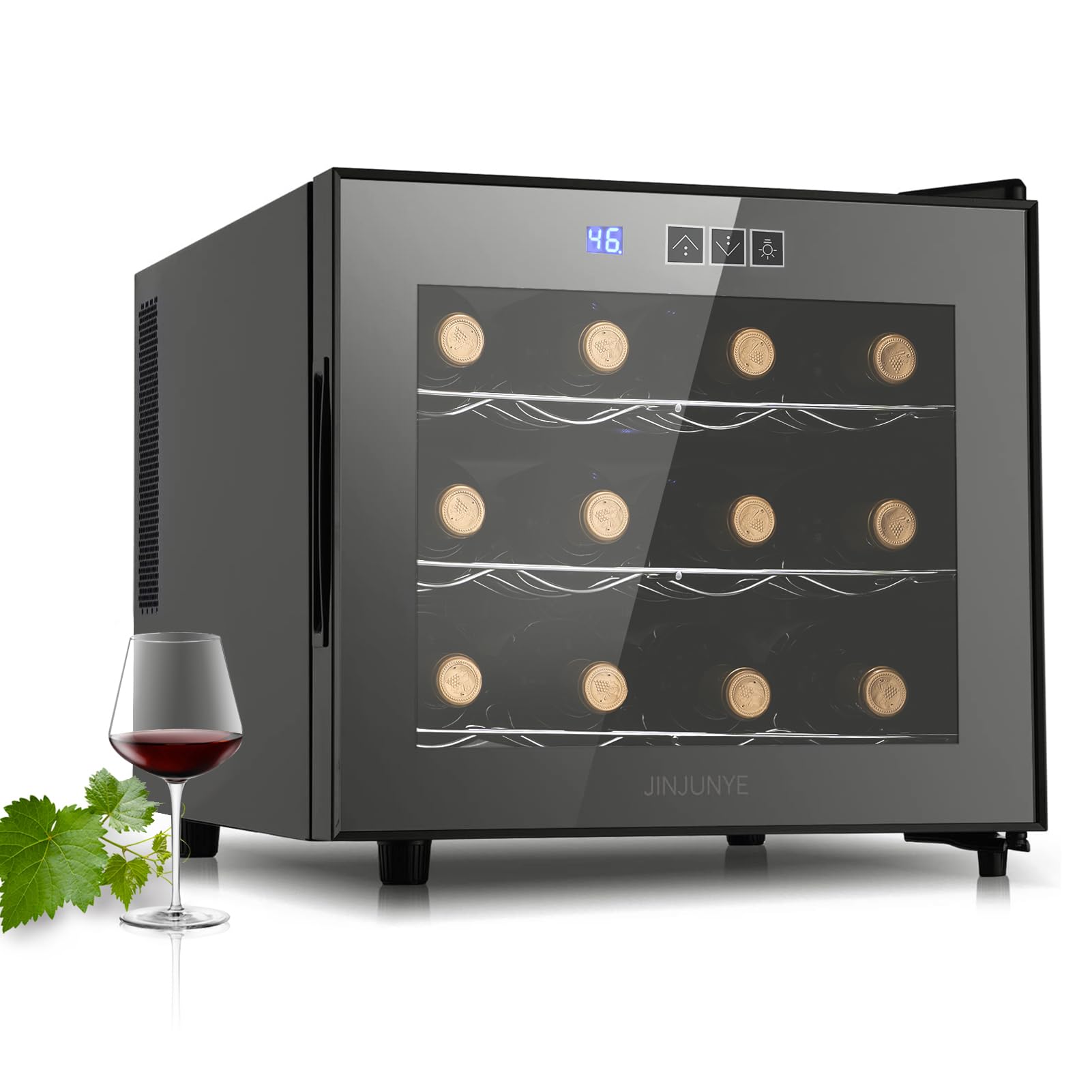 JINJUNYE Wine Cooler Refrigerator, Upgrade 12 Bottle Wine Fridge Small Dual Chip, Countertop Wine Cooler Temperature Control, 46-66°F, Mini Freestanding Wine Cellar for Home, Office, Bar