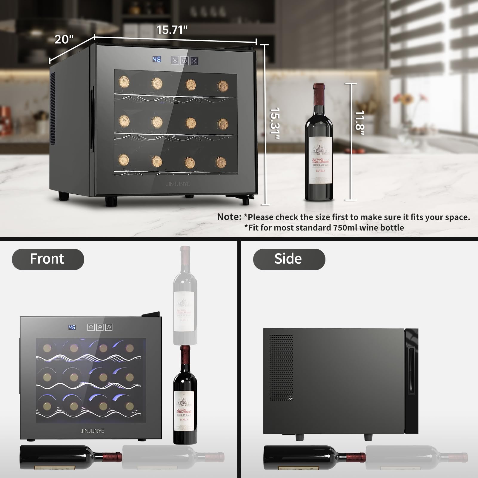 JINJUNYE Wine Cooler Refrigerator, Upgrade 12 Bottle Wine Fridge Small Dual Chip, Countertop Wine Cooler Temperature Control, 46-66°F, Mini Freestanding Wine Cellar for Home, Office, Bar