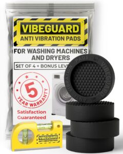 anti vibration pads for washing machine featuring 3d triangrip & free level tool - larger opening fits all washer feet - stops moving, walking - prevents noise, vibration transfer - vibeguard 4 pack