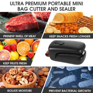 Mini Bag Sealer, ROMSTO Handheld Heat Vacuum Sealer, 2 in 1 Heat Sealer and Cutter with Lanyard, Portable Bag Resealer Machine for Plastic Bags Food Storage Snacks Freshness (2xAA Batteries Included)