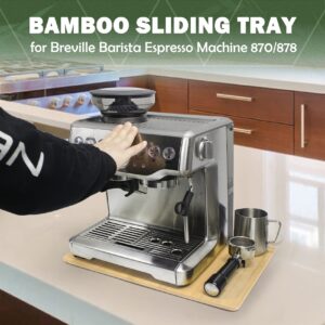 UPGRADED Oversize Bamboo Appliance Slider for Breville Barista Espresso Machine 870/878 - Under Cabinet Sliding Tray Caddy for Breville Barista/Barista Pro, Coffee Maker Mover for Kitchen Countertop