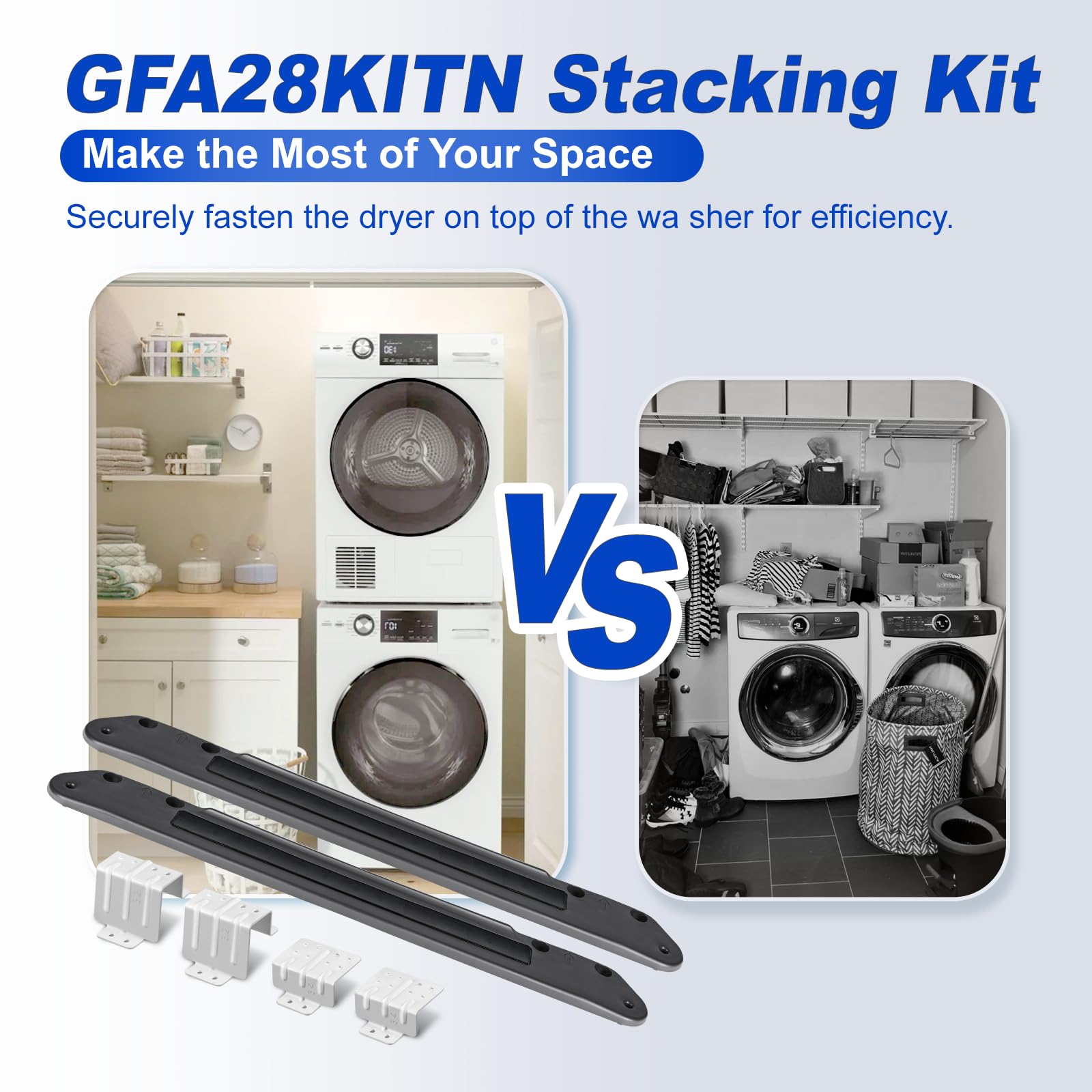 GFA28KITN Stacking Kit for GE 28"W Washer Dryer Stack Bracket Kit - Compatible with GE 28 inch Width Front Load Washers and Dryers Laundry Stacking Kit [Patented]