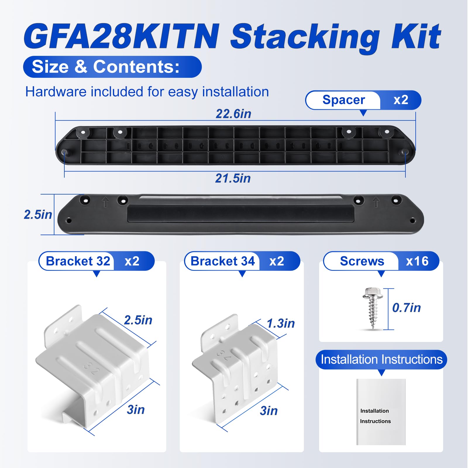 GFA28KITN Stacking Kit for GE 28"W Washer Dryer Stack Bracket Kit - Compatible with GE 28 inch Width Front Load Washers and Dryers Laundry Stacking Kit [Patented]