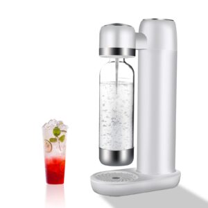 spoonlemon soda maker, soda streaming machine for home, soda machine with 1l bpa free pet bottle, compatible with any screw-in 60l co2 exchange carbonator (not included), white