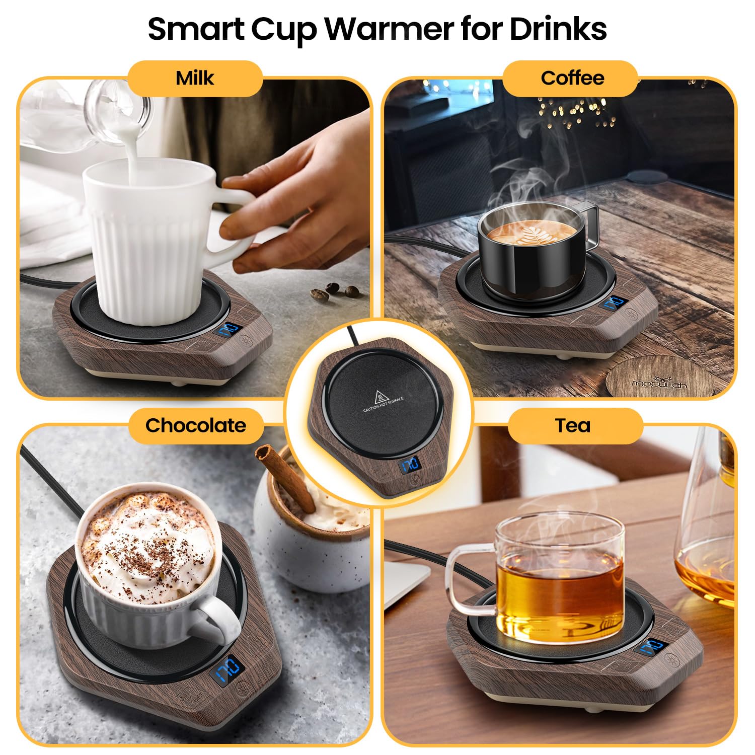 Coffee Mug Warmer, AksBlay Smart Mug Warmer with 3 Temperature Settings, Auto Shut Off Electric Cup Warmer Tea Warmer Beverage Warmer Candle Warmer, Portable Cup warmer for Office, Home Desk