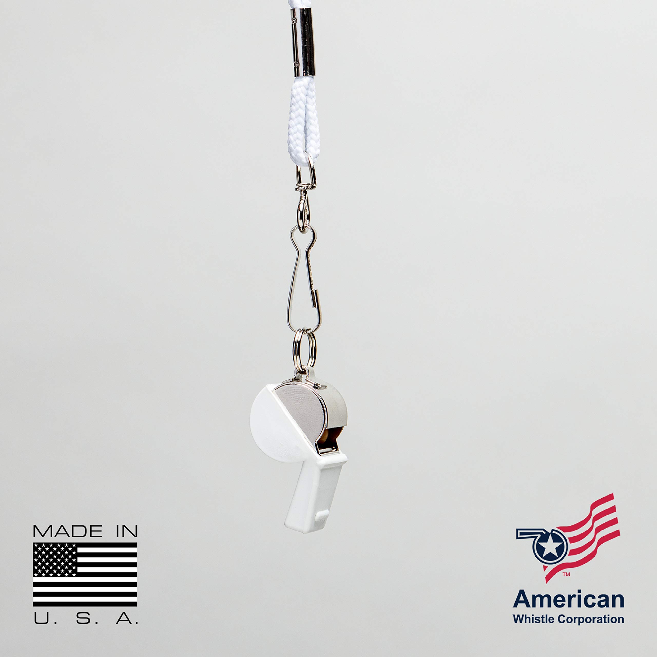 American Whistle Corporation American Classic Whistle - 126 db Solid Brass Whistle with Lanyards and Safe-T-Tip - Made in America (White)