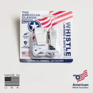 American Whistle Corporation American Classic Whistle - 126 db Solid Brass Whistle with Lanyards and Safe-T-Tip - Made in America (White)