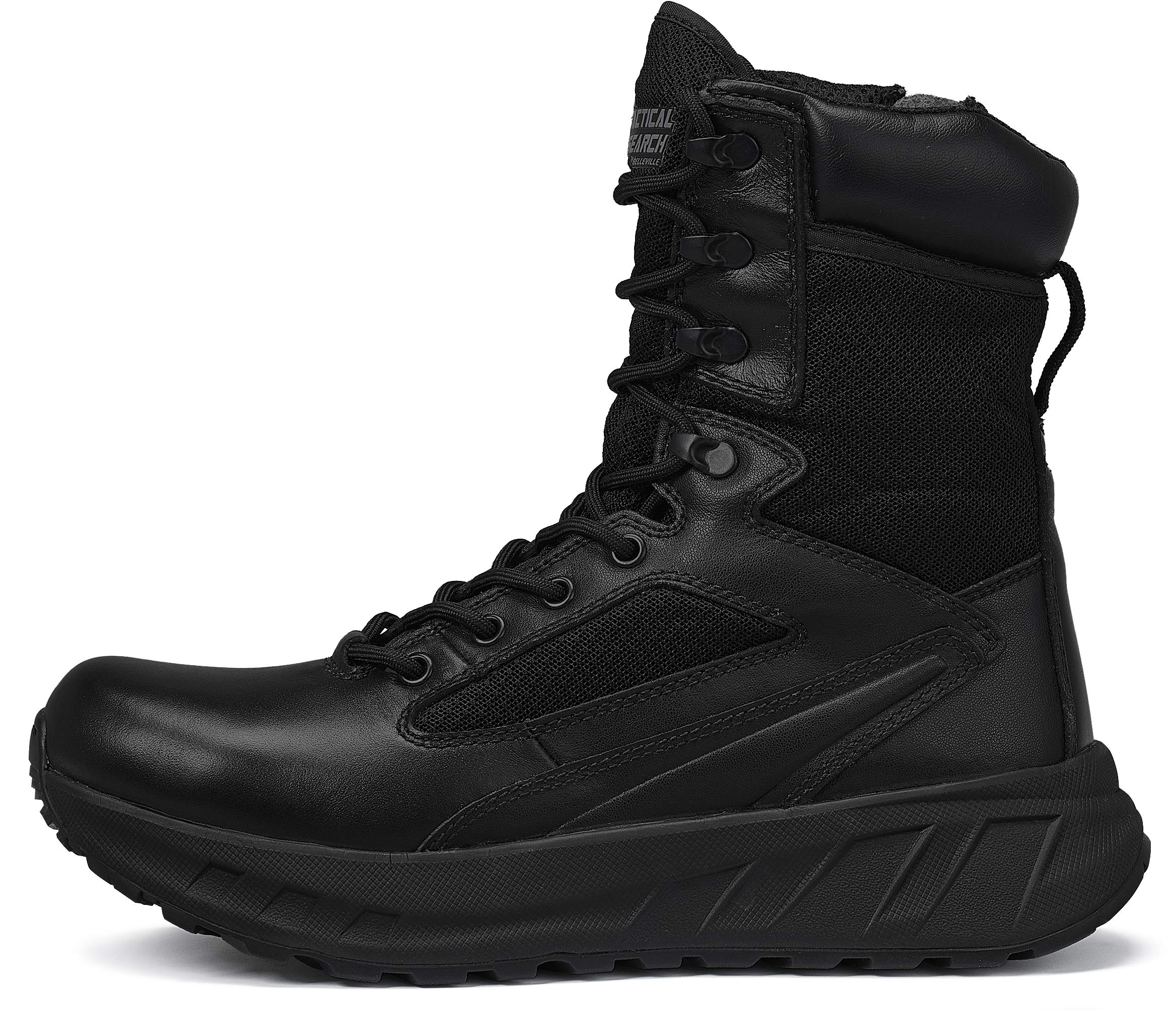 Tactical Research MAXX 8Z 8” Ultra-Cushioned Maximalist Black Tactical Boots for Men with Zipper - Designed for Police, EMS, and Security with Slip-Resistant Vibram Outsole, Black - 12 W