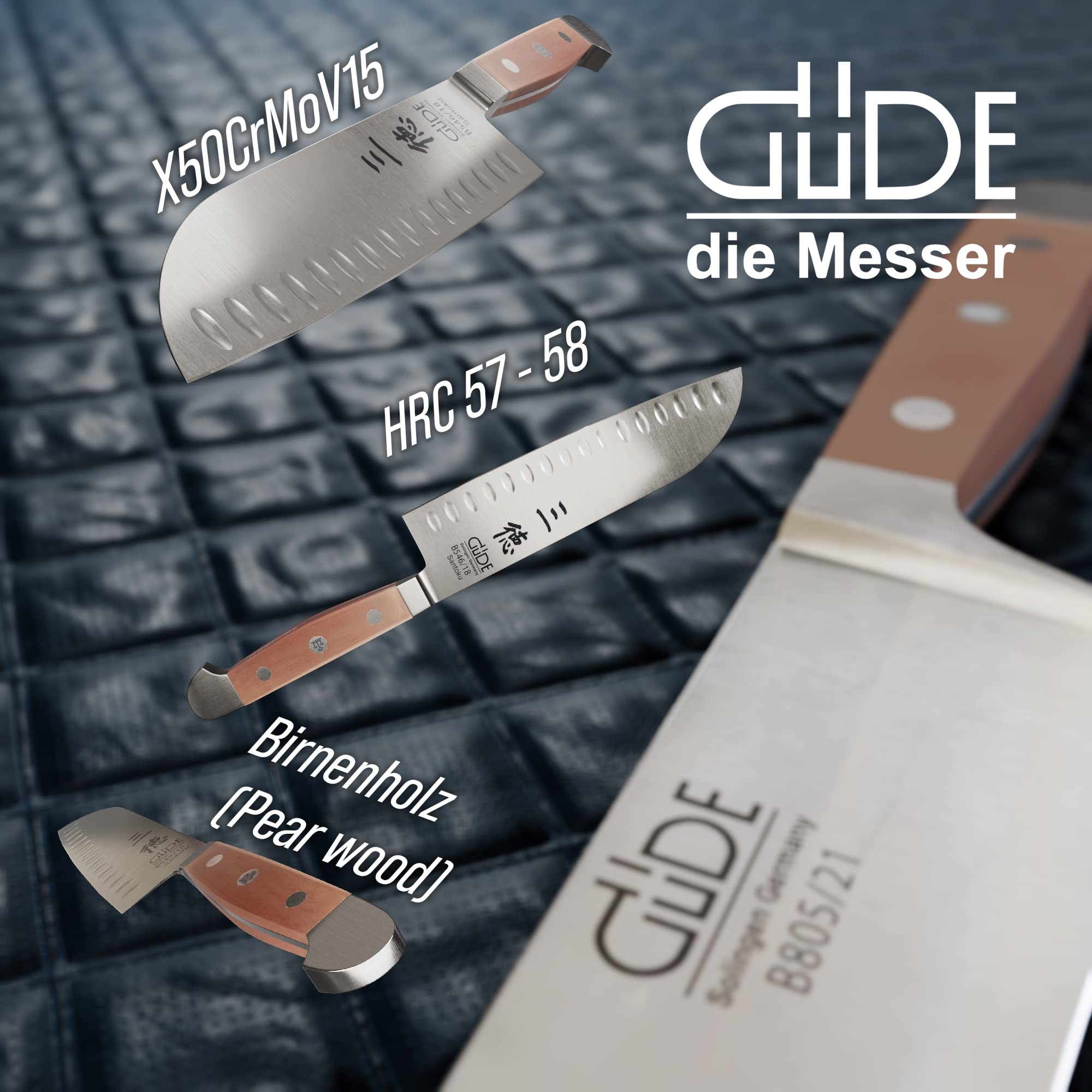 Güde Alpha Pear Series Hand Forged/Sharpened Santoku Knife, 7-in - Ice Hardened Steel - Made in Solingen, Germany Since 1910