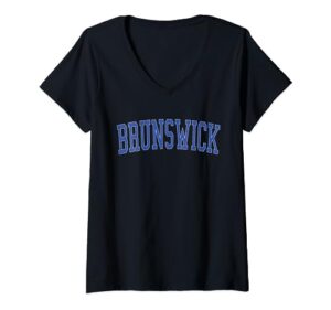 vintage brunswick ga distressed blue varsity style v-neck t-shirt