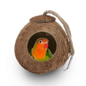 Hypeety Natural Coconut Shell Bird Nest House Hut for Pet Parrot Canary Finch Pigeon Cage Hamster Rat Gerbil Mice Cage Seed Feeder Toy