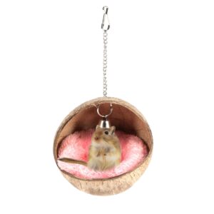 POPETPOP Coconut Shell Bird House-Hamster Coconut Hideaway,Coco Nest with Soft Mat for a Hamster,Rat,Bird Toys(Random Color)