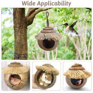 Tfwadmx Coconut Hide with Loop, Natural Coconut Fiber Hanging Birdhouse Cage, Coconut Bird Shell Breeding Nest for Parrot Parakeet Lovebird Finch Canary, Pet Cage Habitats Decor,Small Animals House