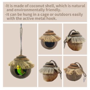 Tfwadmx Coconut Hide with Loop, Natural Coconut Fiber Hanging Birdhouse Cage, Coconut Bird Shell Breeding Nest for Parrot Parakeet Lovebird Finch Canary, Pet Cage Habitats Decor,Small Animals House