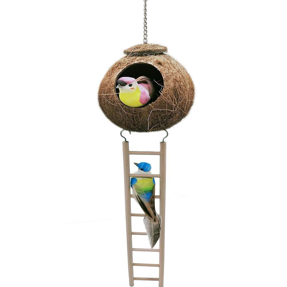 Natural 5.1'' Coconut Shell Bird Nest House Hut for Pet Parrot Cage Seed Feeder Toy Nesting Box (Natural Surface)